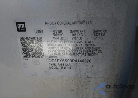 2023 Chevrolet Bolt Euv Fwd Lt из США, поврежденный, VIN 1G1FY6S03P4140378